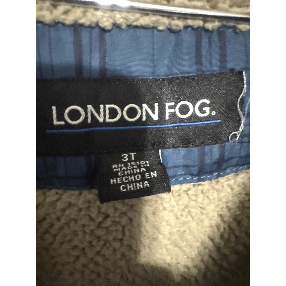 London Fog Kids Plaid Puffer Coat Hooded Thick‎ Sherpa Lined Blue Black Size 3T